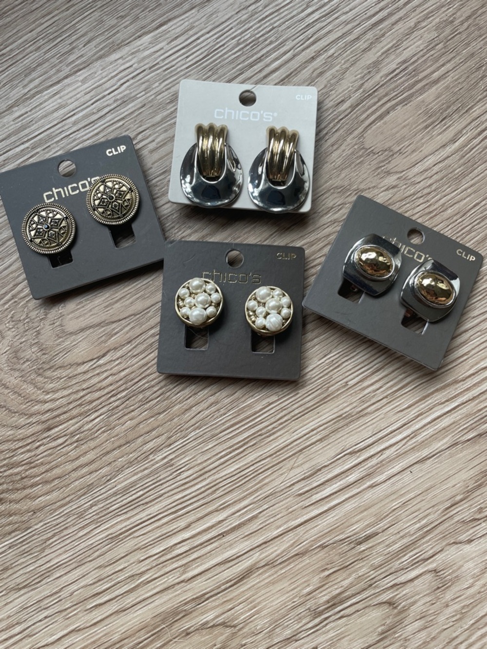 NWT Chico's Mixed Metallic and Pearl Clip-On Earrings